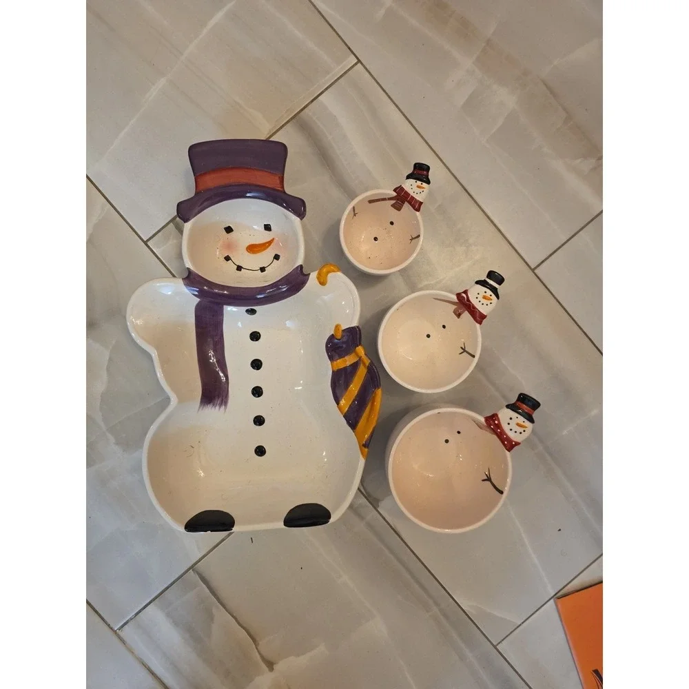 Snowman Ceramic Serving Dish Set  4 Pieces  Holiday‎  Christmas Bowls Platte